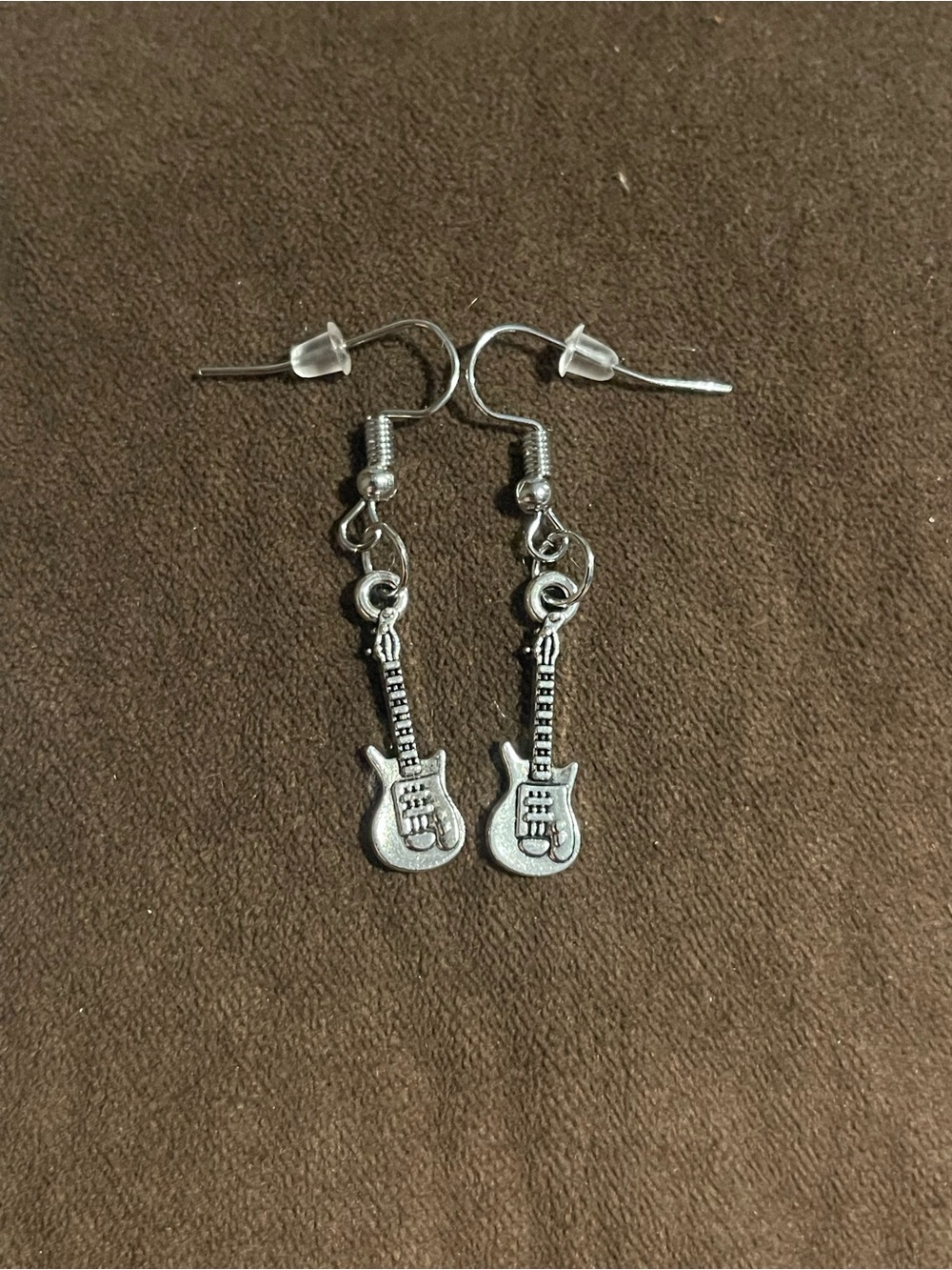 Silver Guitar Dangle Earrings